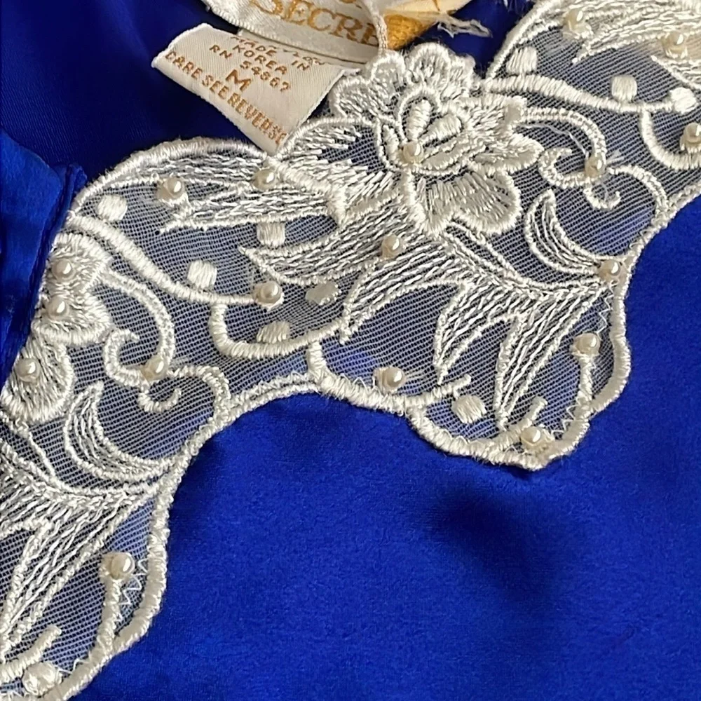 Victoria's Secret Gold Label Satin Silky Blue Vintage set Cami Tap Short M Med